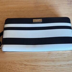 Kate Spade Black and White Striped Clutch